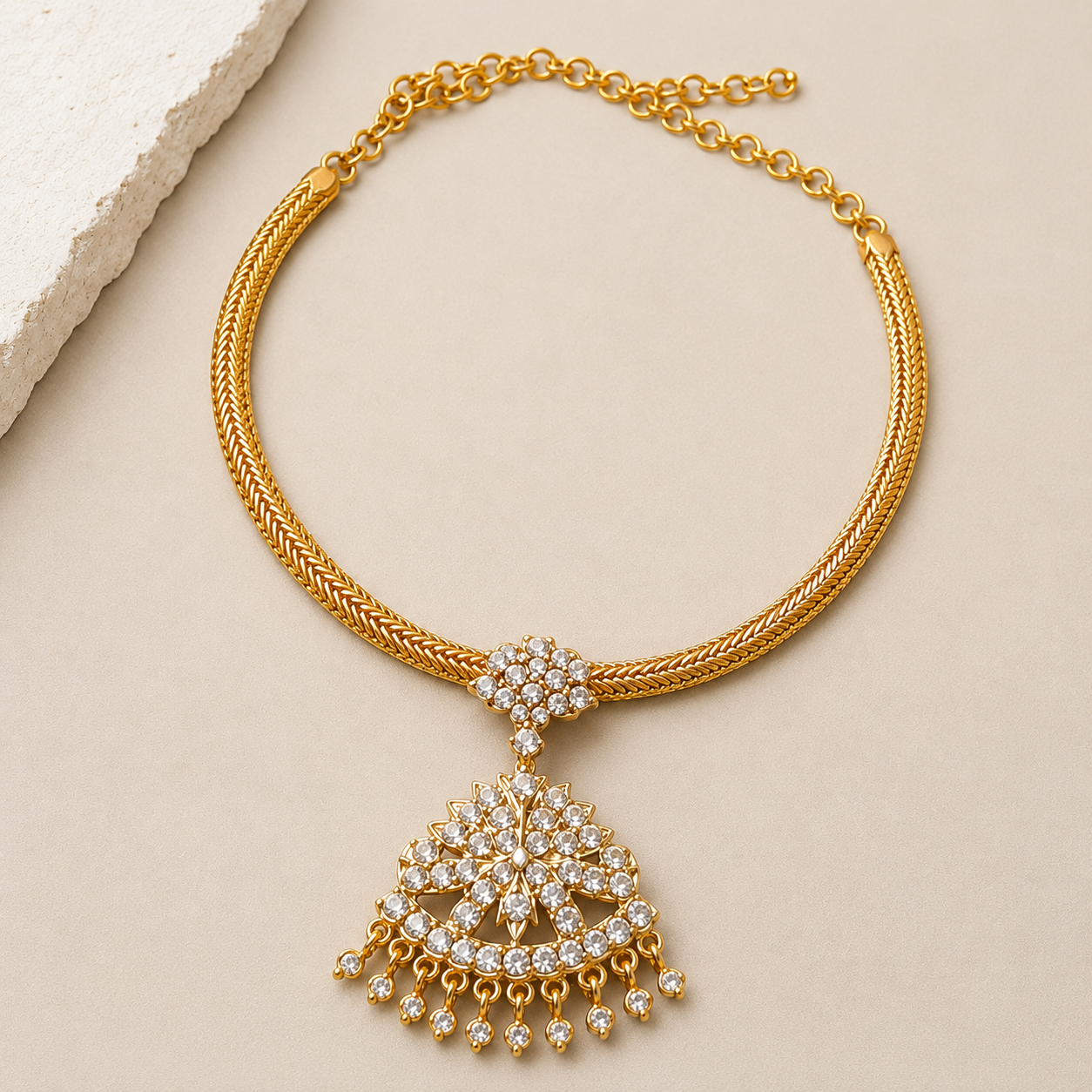Original Impon Panchaloha Gold Polished Choker Necklace Set with Earrings for Women