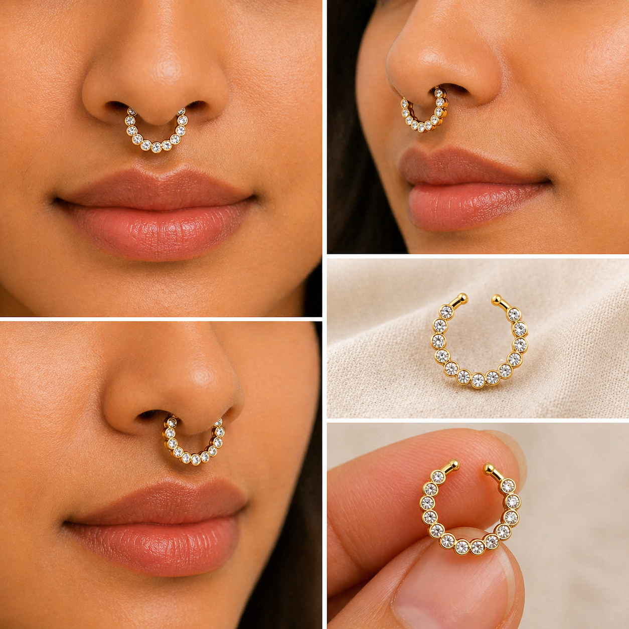 Gold Plated CZ Stone Septum Ring