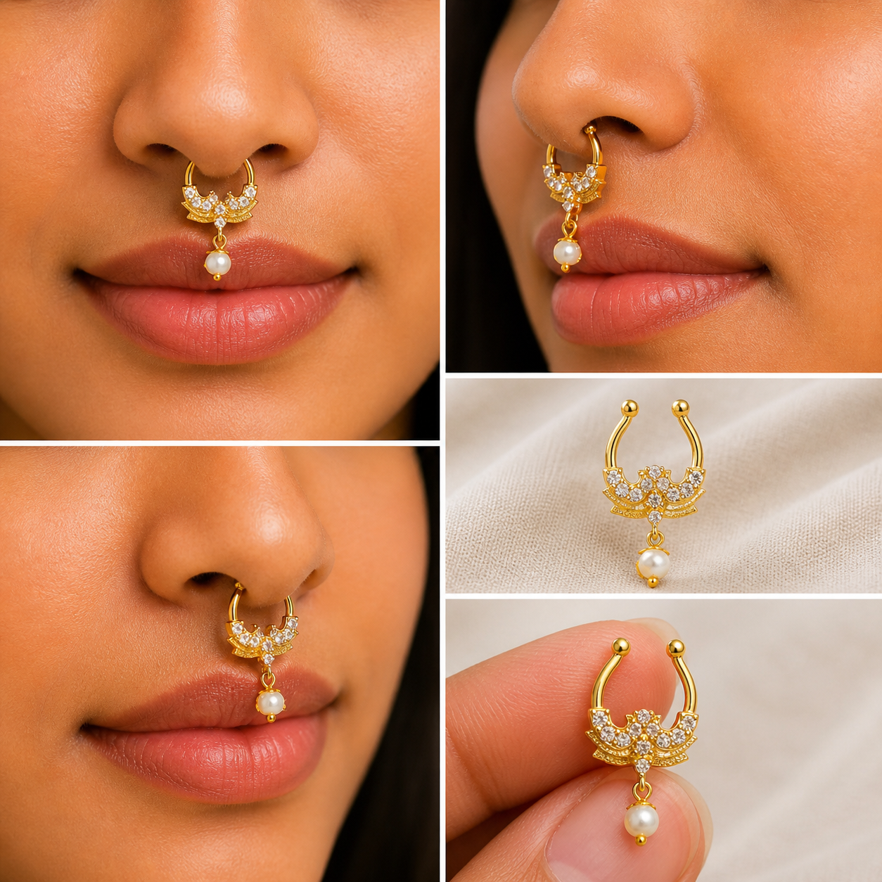 Pearl Drop Floral Design Septum Ring