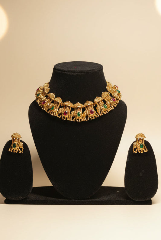 Ambaari Elephant Heritage Temple Choker Necklace