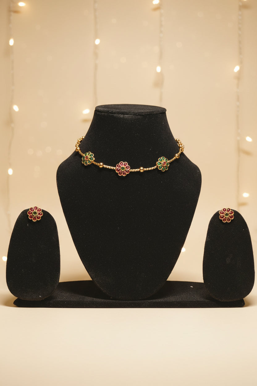 Traditional Floral Stone Necklace for Women