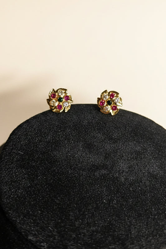 7 Stone Floral Panchaloha Stud Earrings