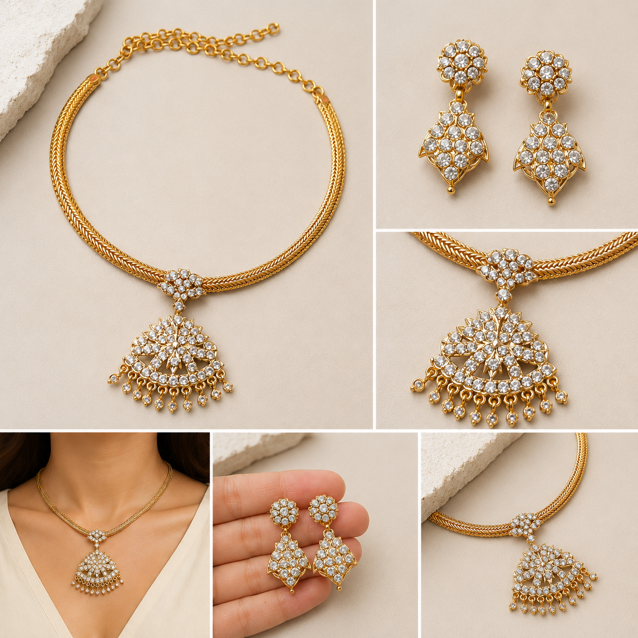 Panchaloha Gold Polished AD Stone jewelry