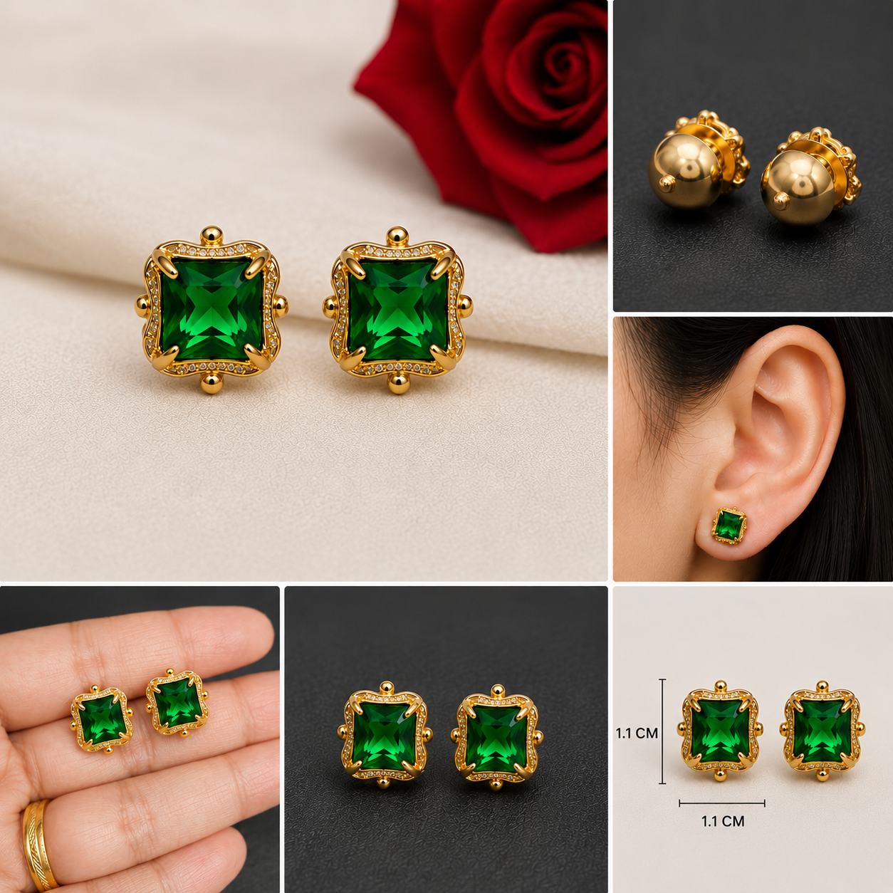 Green Stud Panchaloha Earrings