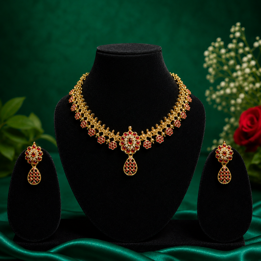 Traditional Gold-Plated AD Stone Studded Necklace Set