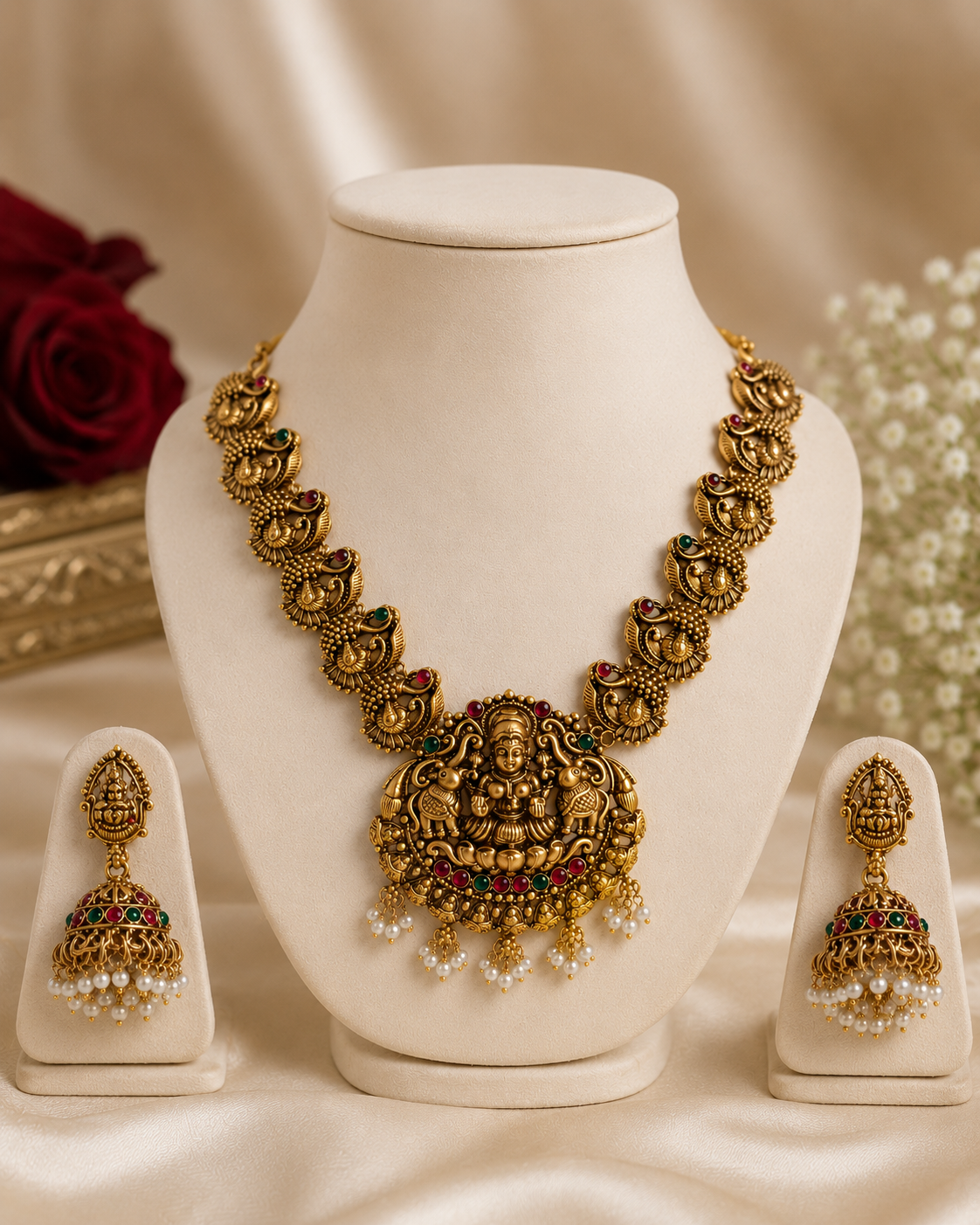 Bridal Gold Plated Lakshmi Temple Necklace Set