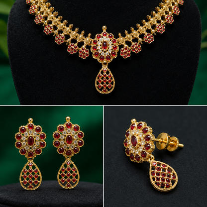 Traditional Gold-Plated AD Stone Studded Necklace Set