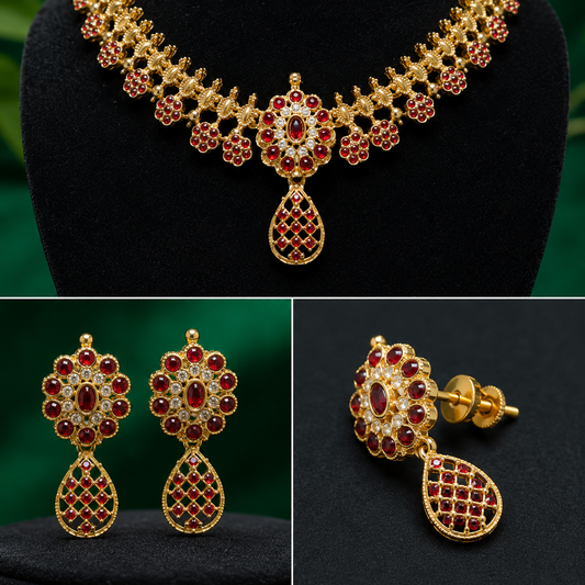 Traditional Gold-Plated AD Stone Studded Necklace Set