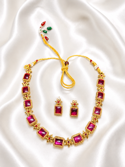 Premium Pink Stone Choker Necklace Set for Women & Girls