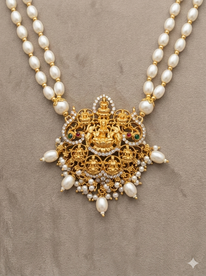 Traditional Gold Plated Lakshmi Pearl Necklace Set