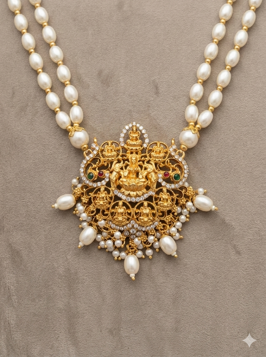 Traditional Gold Plated Lakshmi Pearl Necklace Set