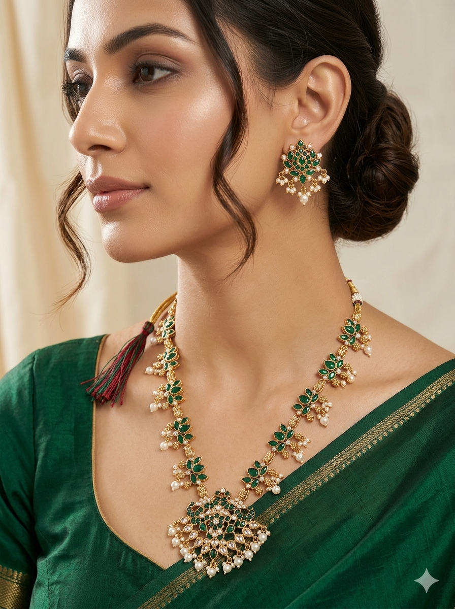 Temple Jewellery Long lotus Necklace Set
