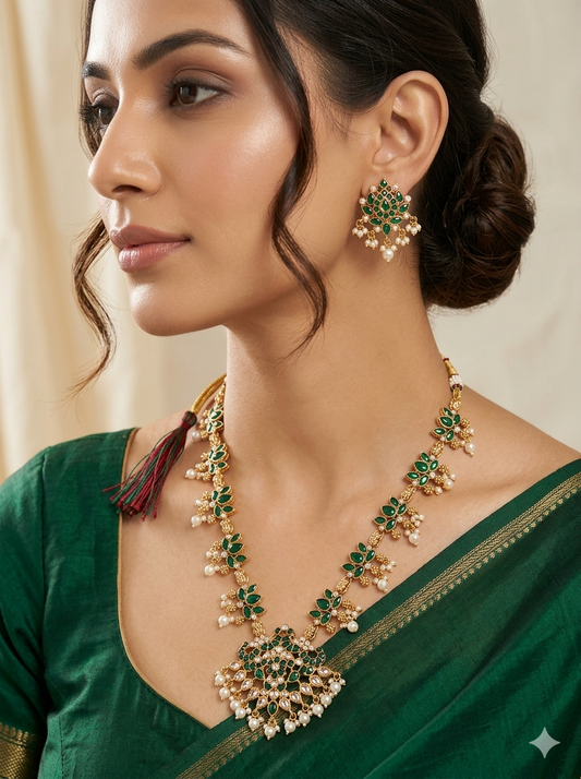 Temple Jewellery Long lotus Necklace Set