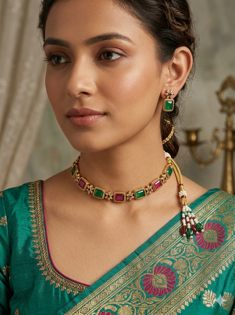 Premium Pink Stone Choker Necklace Set for Women & Girls