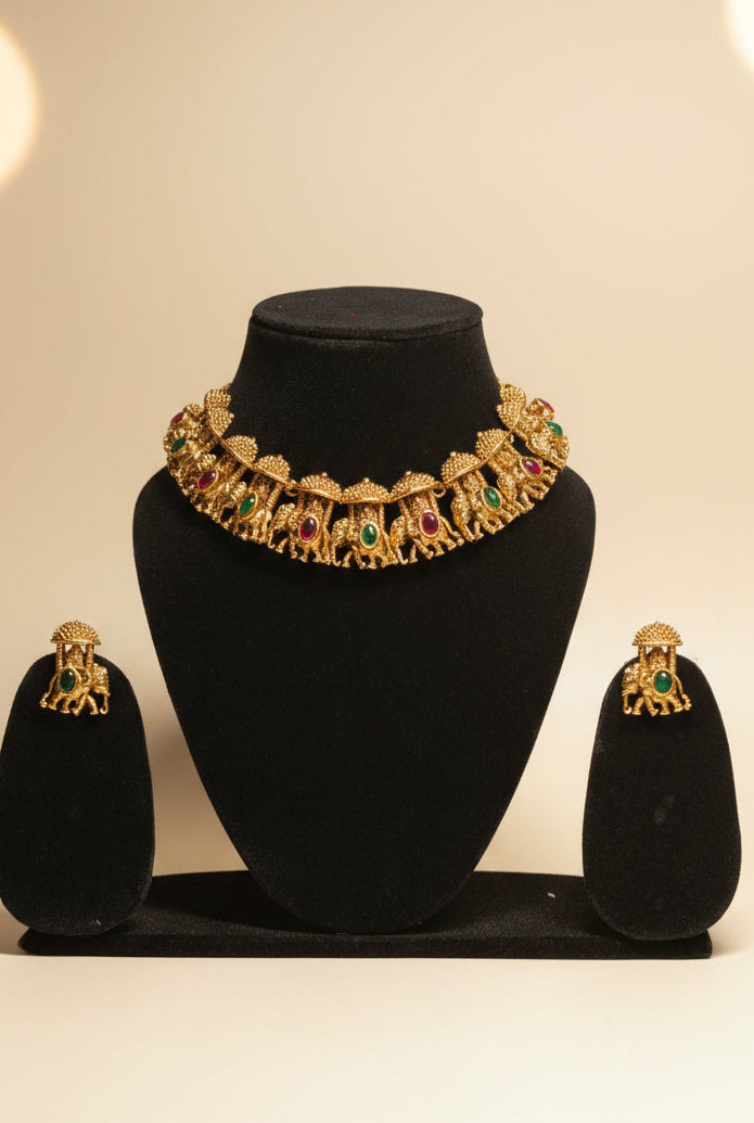 Ambaari Elephant Heritage Temple Choker Necklace
