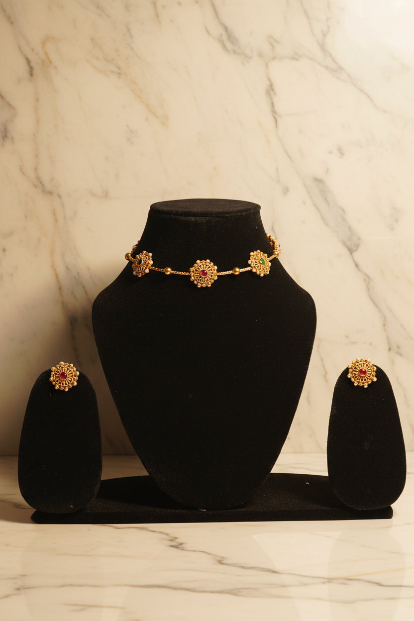 Antique Floral Stone Choker