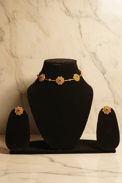 Antique Floral Stone Choker