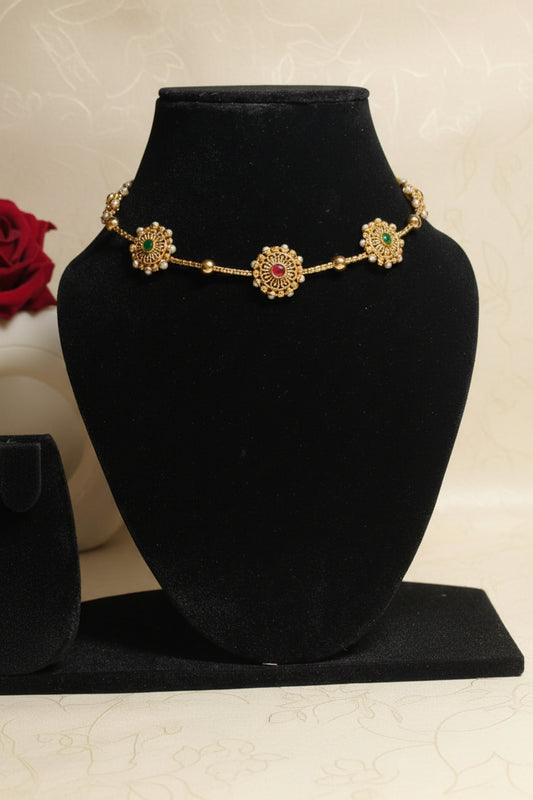 Antique Floral Stone Choker