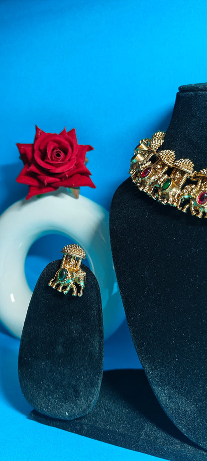 Ambaari Elephant Heritage Temple Choker Necklace