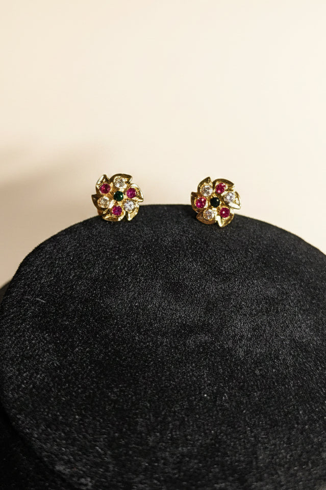 7 Stone Floral Panchaloha Stud Earrings