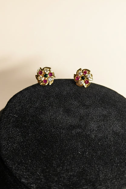 7 Stone Floral Panchaloha Stud Earrings