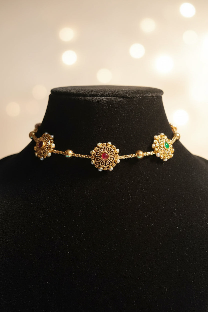 Antique Floral Stone Choker