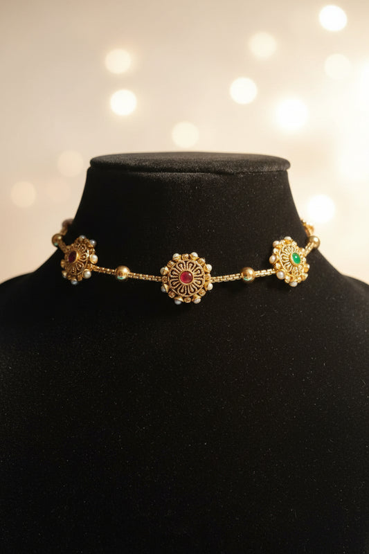 Antique Floral Stone Choker
